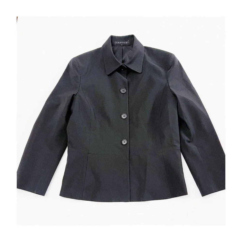 Theory Black Button Down Blazer Jacket with Collar SZ12